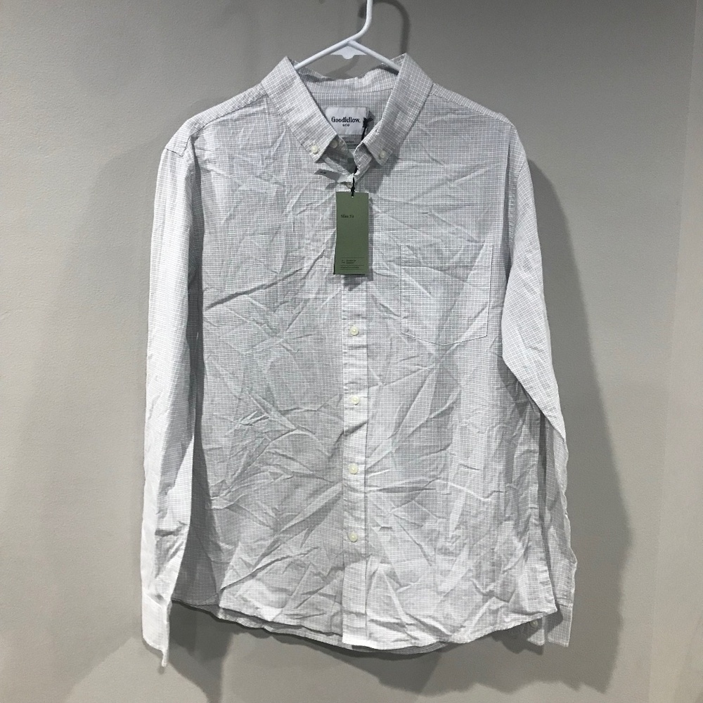 NWT Goodfellow & Co Mens Shirt - Large - Gray Ice - Cotton - Slim Fit Button Up